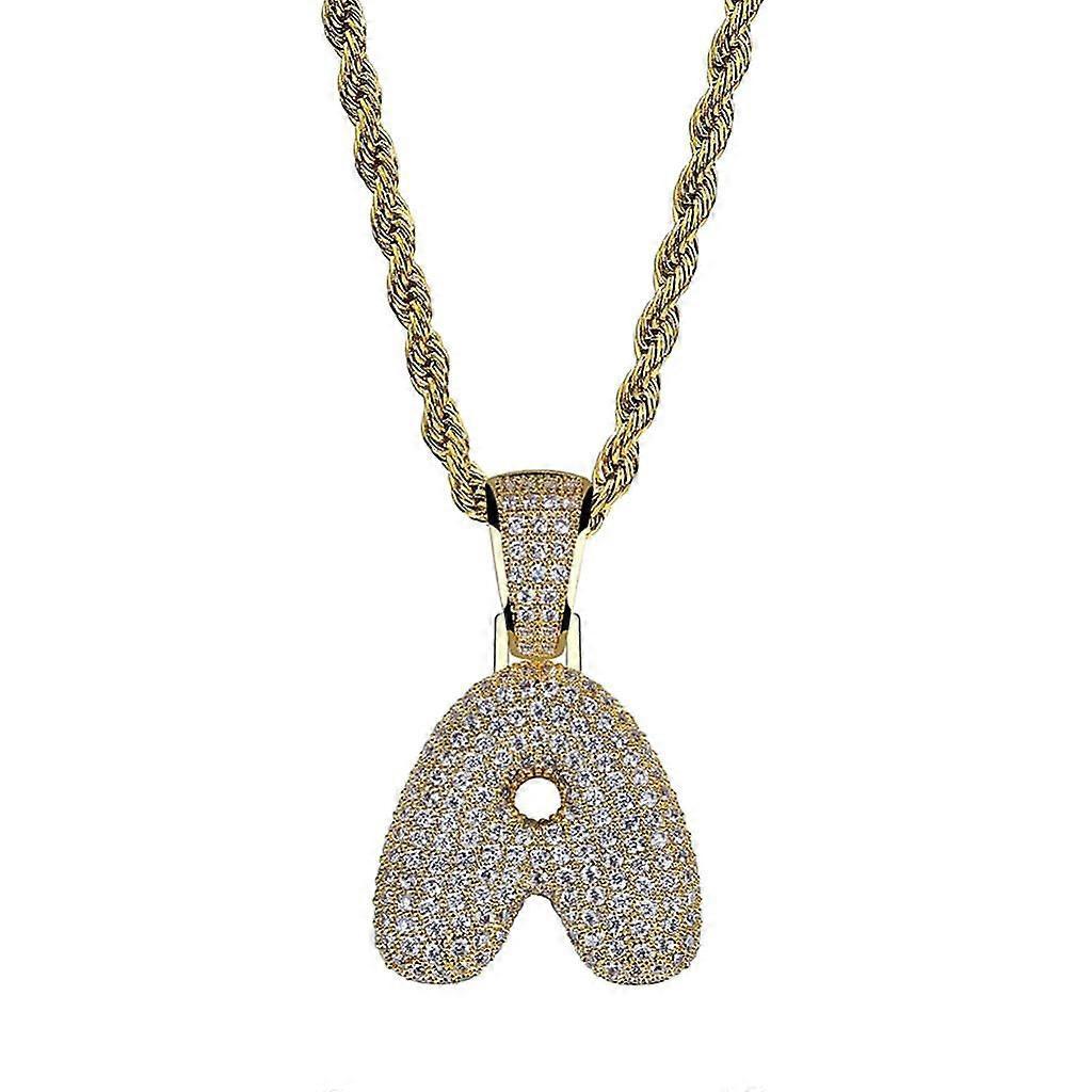 Shiny Letter A Pendant Miniature Zircon Stone Hip-hop Accessory Gold