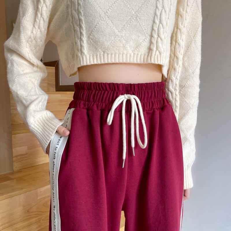 Женские свободные широкие брюки с высокой талией, весенне-осенние свободные спортивные штаны в полоску по бокам, новые женские длинные брюки больших размеров 4XL