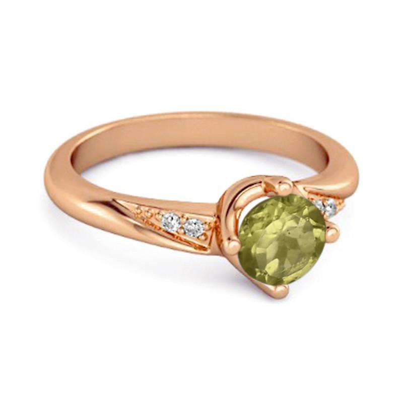 Peridot Classic Solitaire with Accent CZ Ring - Sterling Silver Rose Gold Vermeil