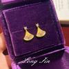 Italian Brushed Small Skirt Necklace Female Fan Shape Gradual Change Pink Diamond Stud Earrings Pendant Set Real Gold Plating