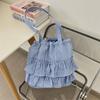 College Style Canvas Plaid Bag Sweet Cute Ruched Handbag Fashion Ruffle Shoulder Bag Student