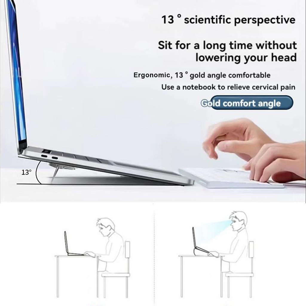Невидимая подставка для ноутбука с двумя слотами, регулируемой высотой и углом наклона для комфортного просмотра. Подходит для ноутбуков разных размеров.