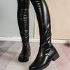 2025 однотонные рыцарские сапоги большого размера с квадратным каблуком, женские сапоги до колена, европейские и американские новые длинные сапоги, высокие сапоги с плоским дном