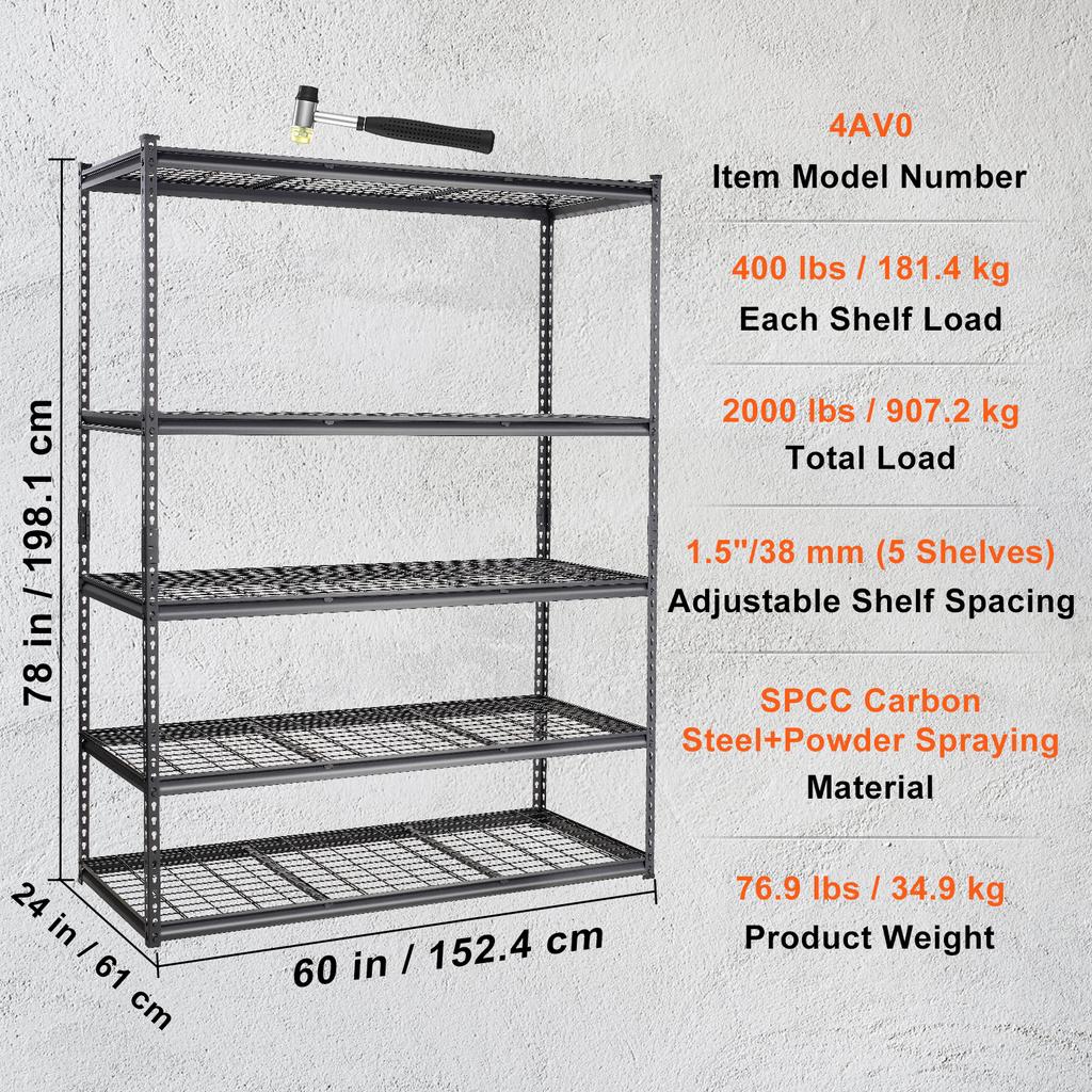 SucceBuy 5-Tier Adjustable 2000 lbs Storage Shelving Unit Heavy Garage Shelves Organizer Wire Rack for Kitchen Pantry Basement