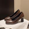 [Юшилай] Французские ретро туфли-лодочки на толстом каблуке для женщин, весна 2025, новые, с мелким вырезом, с юбкой, темпераментные туфли на высоком каблуке