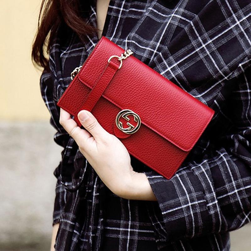 GUCCI Interlocking GG Crossbody Chain Wallet Red (Unisex) Crossbody Bags 510314 CAO0G 6420