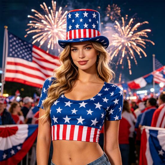 American Flag Top Hat, Uncle Costume Hat for 4th of July, Red White Blue Patriotic Party Decoration for Adults, Independence Day