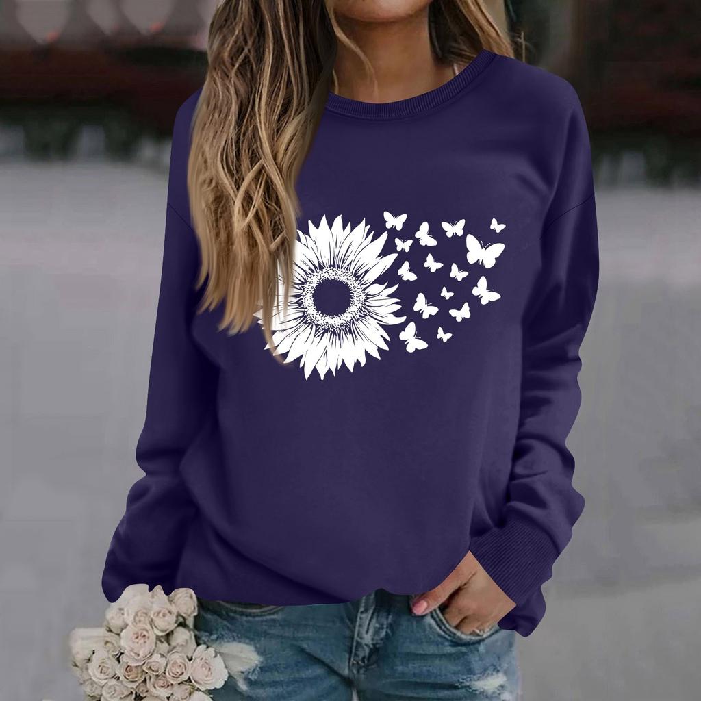 Женская модная повседневная толстовка с длинным рукавом и круглым вырезом с принтом