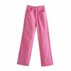 Women Summer High Waist Lady Wide Leg Pants Pink Denim Jeans Pants Trousers