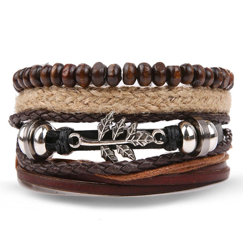 Batman Vintage Rope and Beads Multi-Layer Leather Bracelet Set for Men
