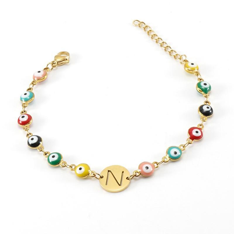 Браслет из титановой стали и золота с изображением дьявольского глаза, женская нишевая турецкая ювелирная продукция из нержавеющей стали 18 карат с 26 буквами