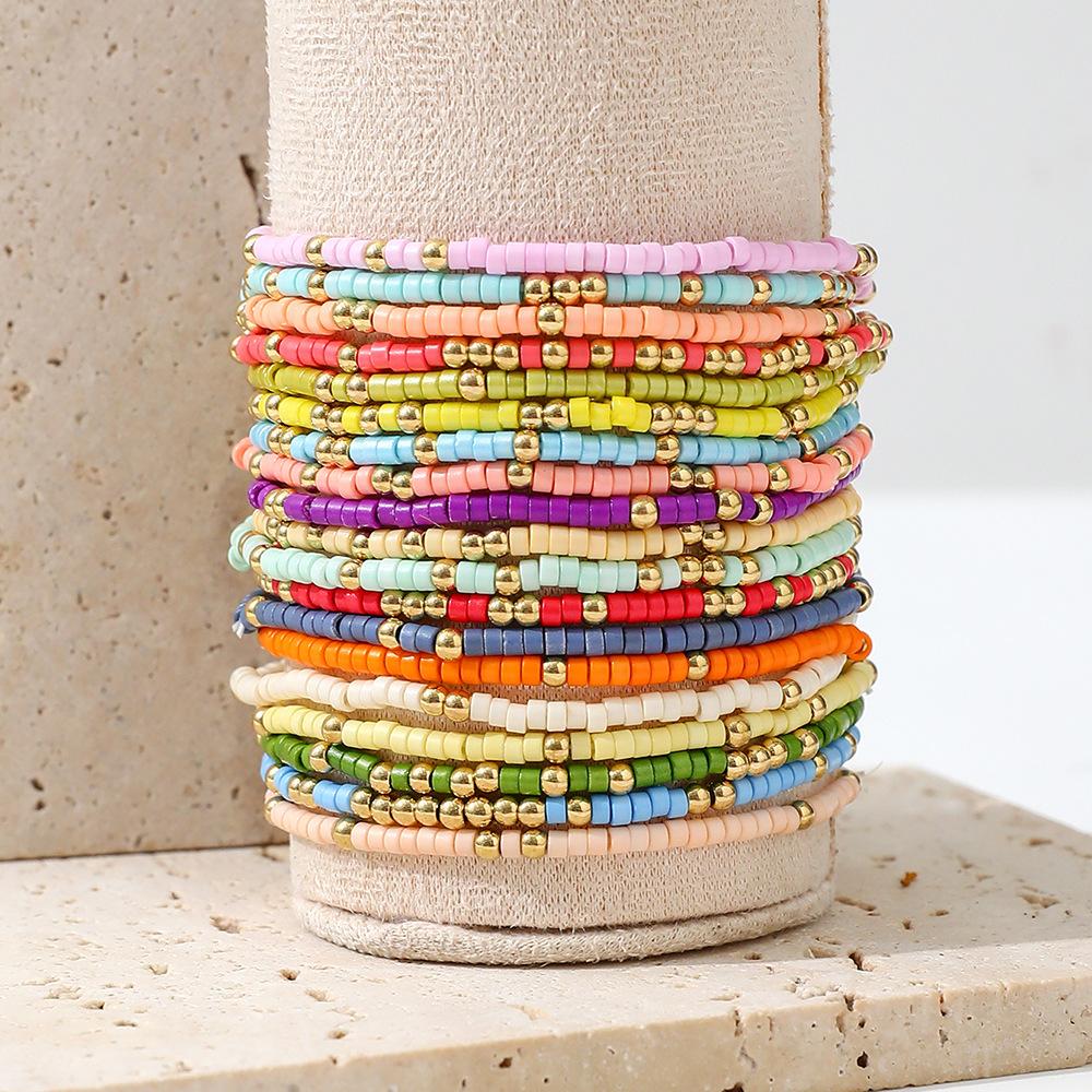 Набор браслетов из бисера в богемном стиле для женщин, разноцветные бусины, эластичная нить, цепочка-браслет, для девушек, летний, пляжный отпуск, циркон