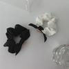 Textured Black & White Bow Hair Ring - Large Korean Style with Satin, Pearl, & Simple Design