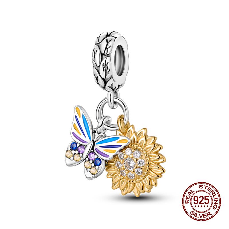 925 Sterling Silver Butterfly Tulip Iris Flower Charms Beads Fit 925 Original Bracelets Fine DIY Valentine Jewelry Gifts