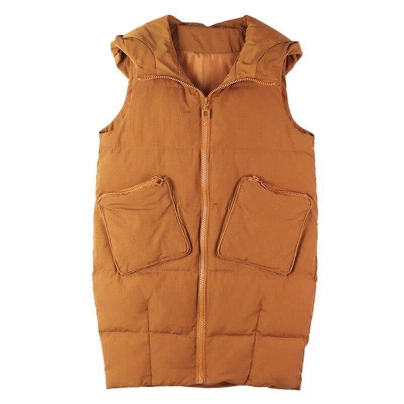 Winter Women Vest Waistcoat Long Cotton Jacket Loose Oversize Warm Bread Jacket Sleeveless Hooded Woman Jacket with Pocket