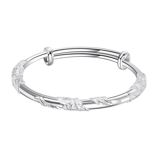 Женский браслет с цветочным тиснением, сплав серебряного цвета, китайский стиль, регулируемый, гладкий, полированный, на запястье, подарок на годовщину дня рождения, легкий браслет