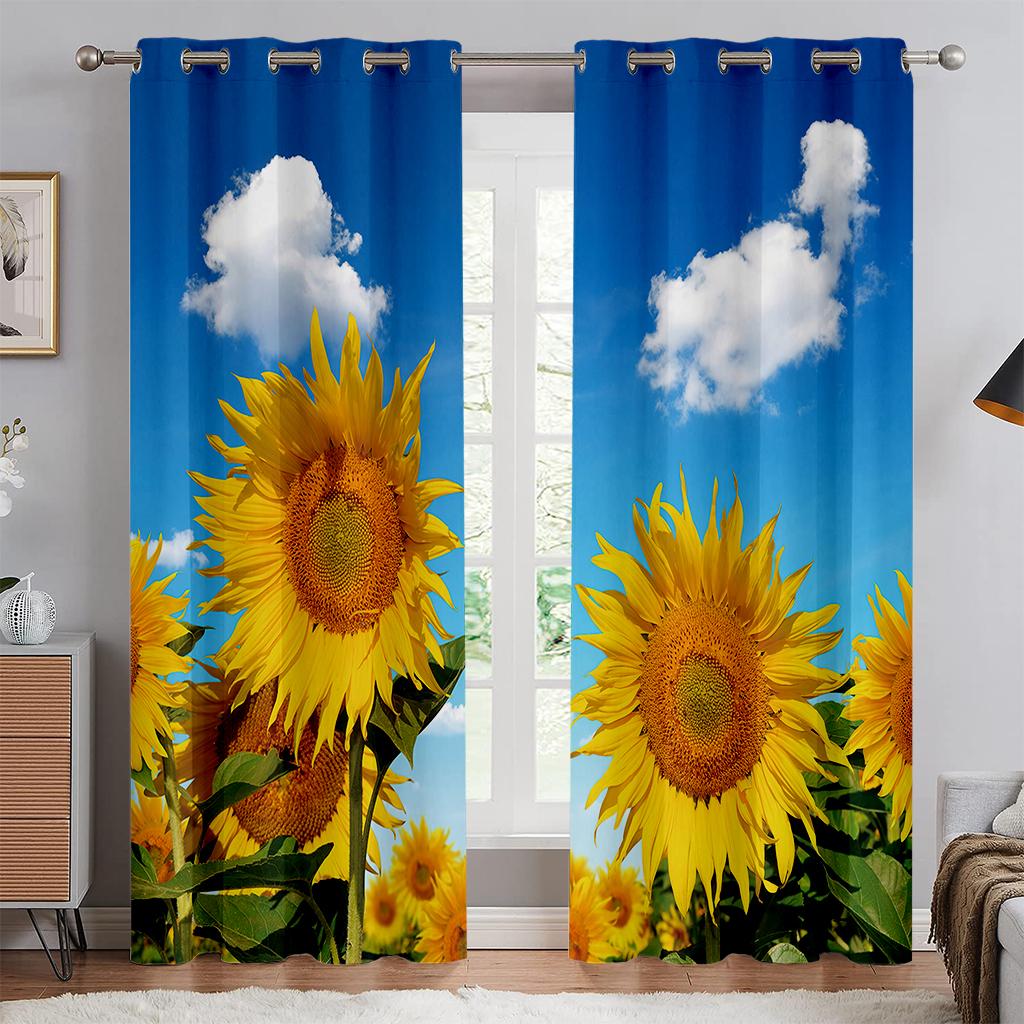 Красочные цветочные шторы, 3D-печать Sunflower Sunshine, детская комната, гостиная, украшение для кабинета, карман для штанги, 2 шт.