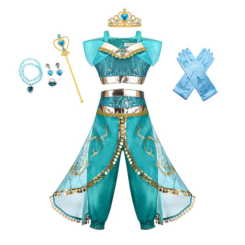 Jasmine Princess Dress for Girls Cosplay Aladdin Magic Lamp Costume Kids Halloween Birthday Carnival Party Vestidos 2-10T Outfit
