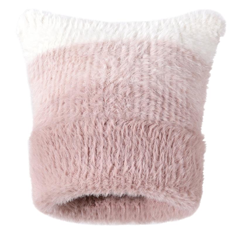 Новая шапка-денди градиентного цвета с кошачьими ушками, ленивая шапка-бини, милые зимние шапки для женщин, уличная одежда, теплые меховые шапки для девочки, подарок