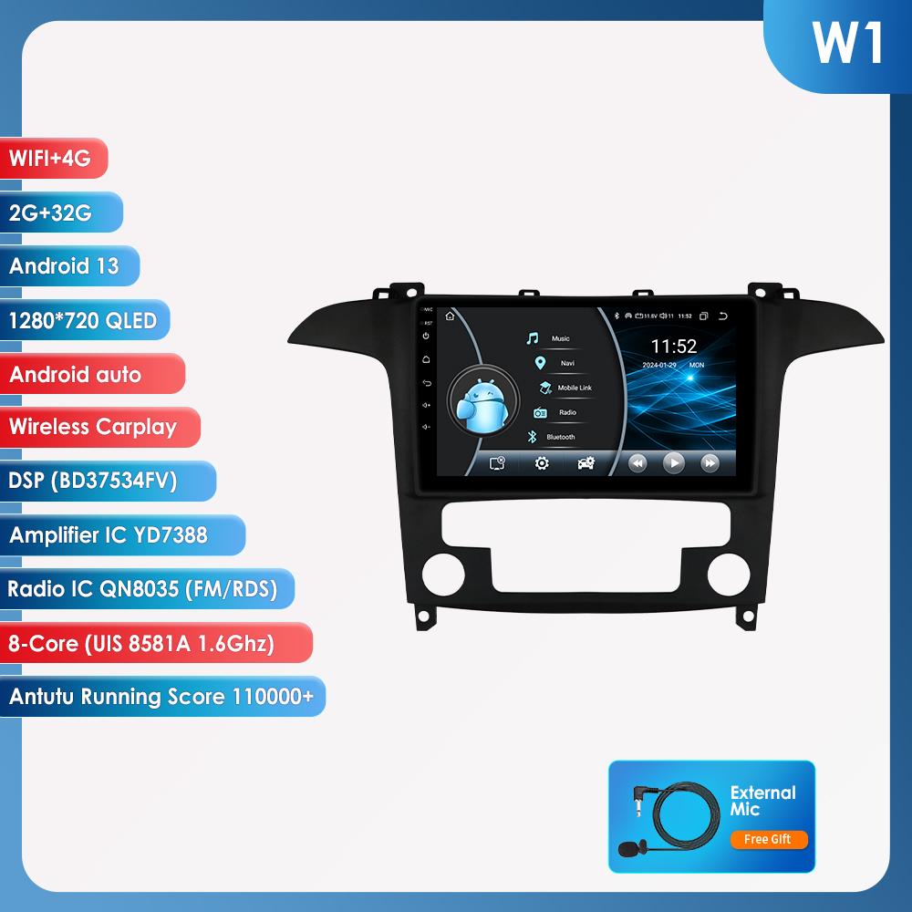 OSSURET Carplay 4G Android 13 Автомобильное радио для Ford S-Max 2007 - 2015 Auto AC Мультимедийный видеоплеер GPS 2din Авторадио Интеллектуальный экран Bluetooth RDS