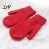 Soft Imitation Rabbit Fur Gloves 1 Pair Winter Warm Mittens for Women Cold Weather Plush Knit with Thick Lining And Elastic Rib Cuffs Outdoor Thermal