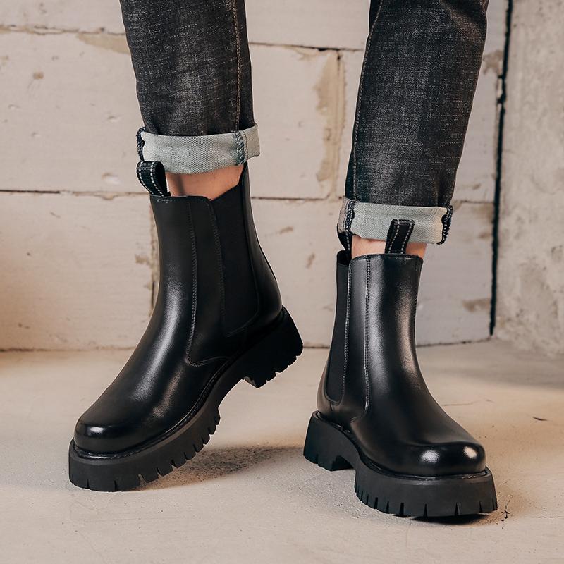 Мужские повседневные высокие челси больших размеров черные осенне-зимние туфли ковбойские ботинки из натуральной кожи красивые на платформе длинные боты мужские