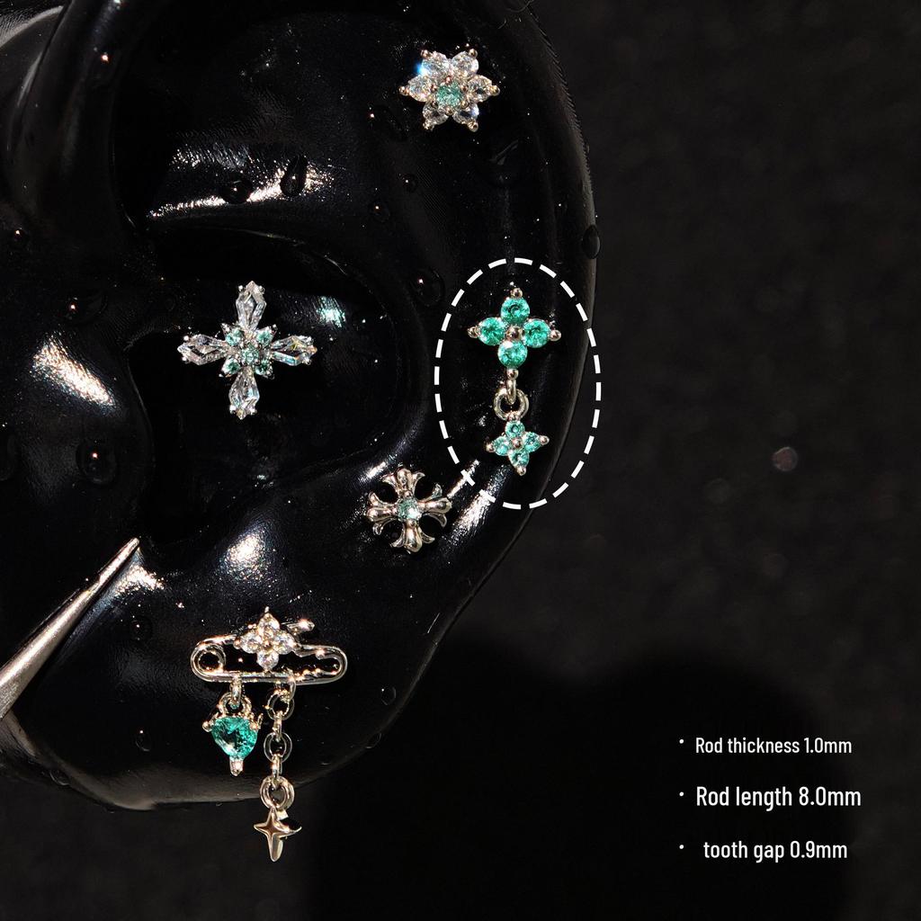Sparkling Zirconium Titanium Heart & Cross Cartilage Ear Studs - Light Luxury Niche Jewelry