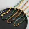 New Green Agate Beaded Necklace for Women Stainless Steel Gold Plated Chain Female Elegant Zircon Ethnic Style Accessories