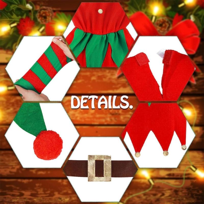 Green & Red Costumes Sets Adults Christmas Dress Fancy Dress Classical Unisex Elf Festive Christmas Fancy Dress Costumes