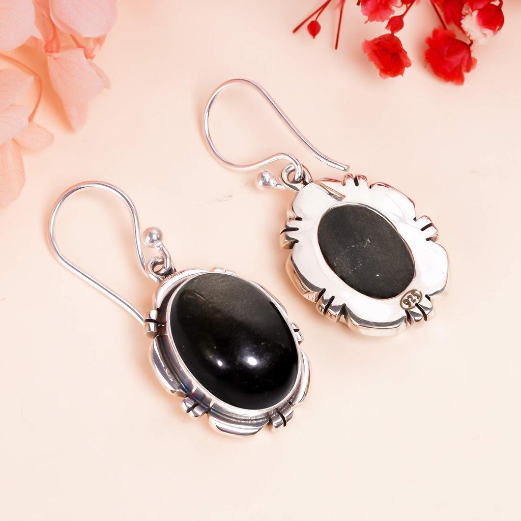 Золотистый обсидиан - Мексика Серьга из стерлингового серебра 925 пробы V377, Коричневая серьга, Овальная серьга, Подарок на День святого Валентина, Подарок для нее, Подарок на день рождения, Ручная работа