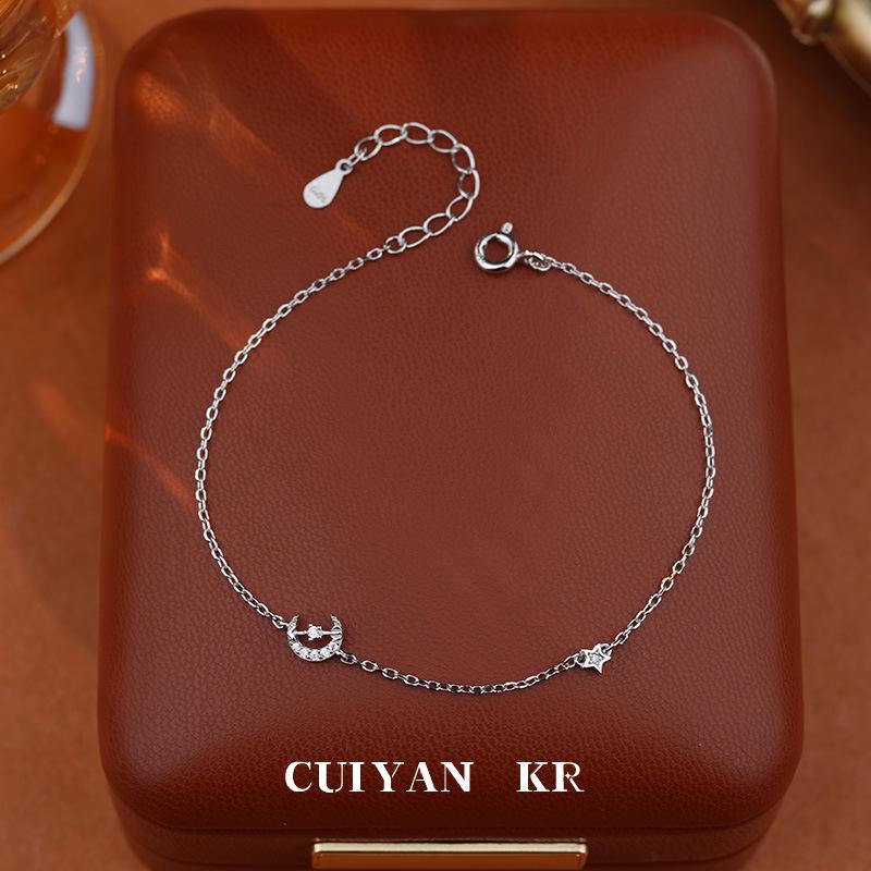 Серебряный браслет Cui Yan S925 в корейском стиле со звездами и луной для женщин - Элегантное повседневное украшение