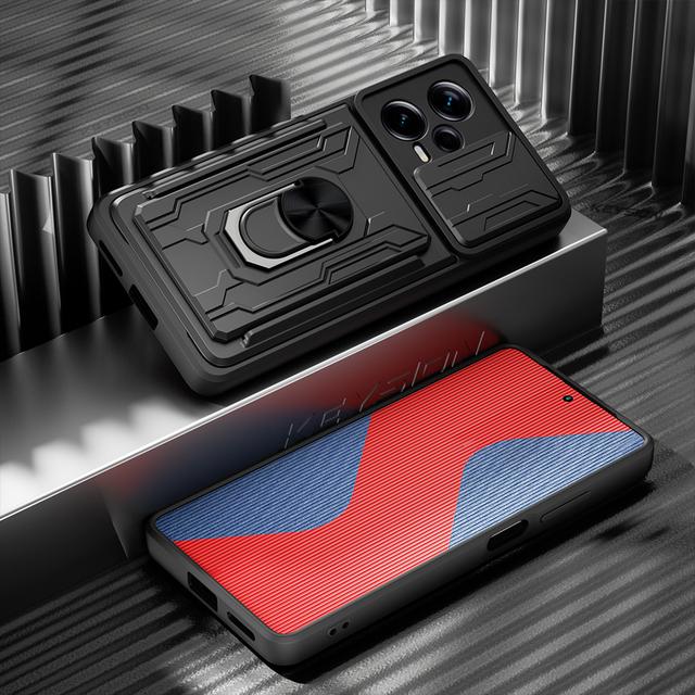 Card Slot Slide Camera Protection Phone Cover for Xiaomi Redmi Note 12 Pro Plus 5G 12Pro Ring Stand Holder Shockproof Armor Case Redmi Note 11 Pro 11S