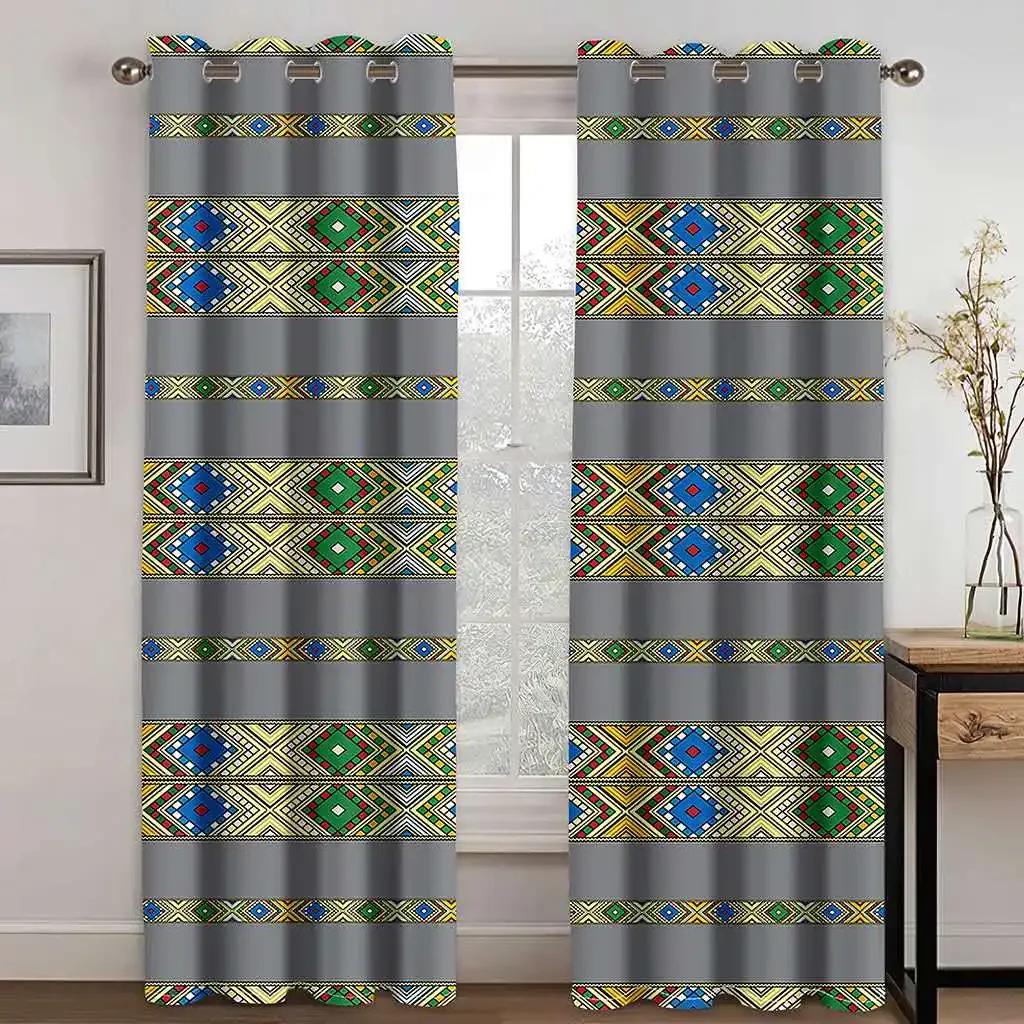 Эфиопские и эритрейские традиционные шторы для гостиной, комплект Tilet Design, высококачественная полиэстеровая ткань Cortinas