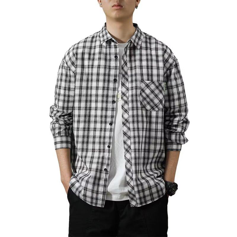 Новая мужская рубашка с длинным рукавом Мужская гангстерская рубашка с чувством высокого класса Клетчатая рубашка Модные универсальные топы
