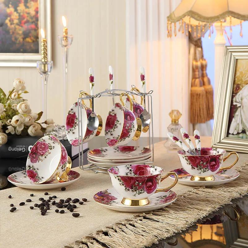 Высококачественный Британский Винтажный Набор Кофейных Чашек из Костяного Фарфора Фарфоровые Чайные Наборы Керамические Чашки Органайзер для Чаепития Набор из Шести Предметов