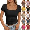 Women's Fashion Casual Slim Short Sleeve Square Neck Bottom Shirt Outerwear Tops