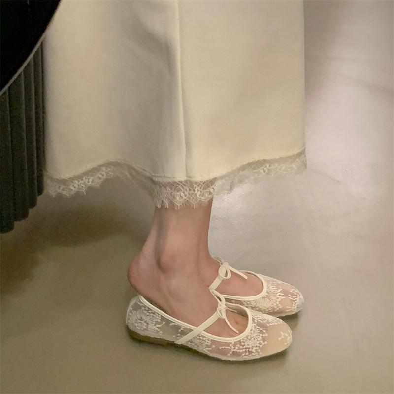 Женские черные туфли-балетки Мэри Джейн с вышивкой в виде цветов - Летние дышащие сетчатые туфли, Дизайн с квадратным носком, Модные туфли Мэри Джейн