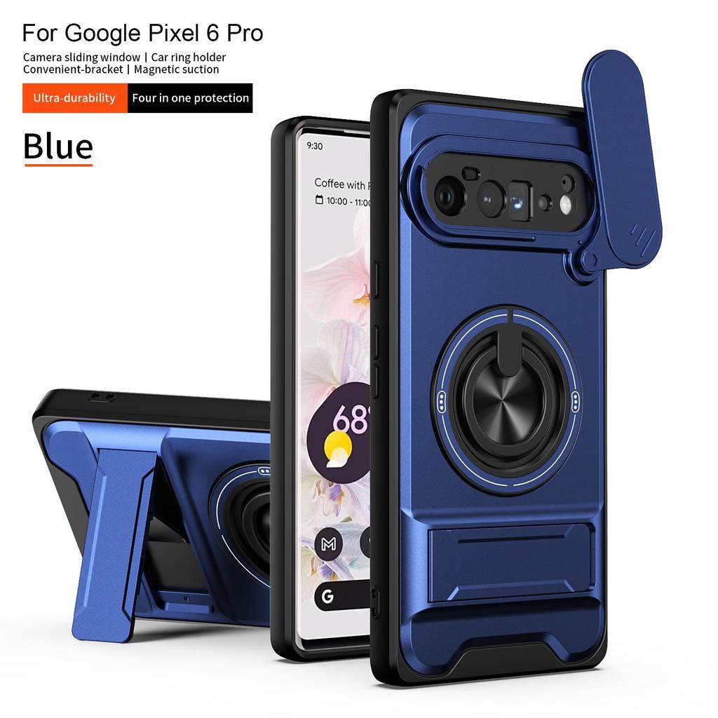 Slide Camera Cover Compatible for Google Pixel 6 Pro Case With Built-in Ring Stand and Folding Stand