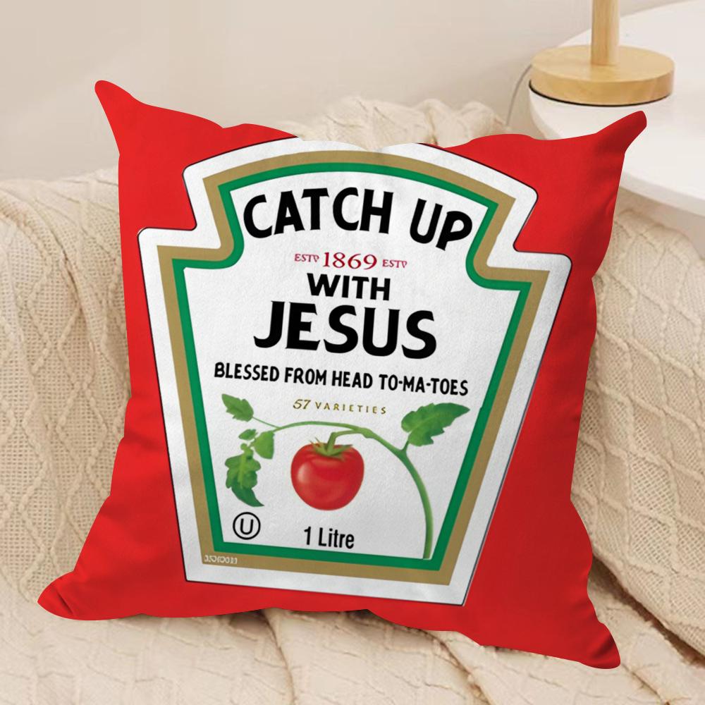 Funny KKetchup LLabel Cushion Cover Pillowcase Ultra Soft Skin Friendly Fabric Cloud Like Comfort Concealed Zipper