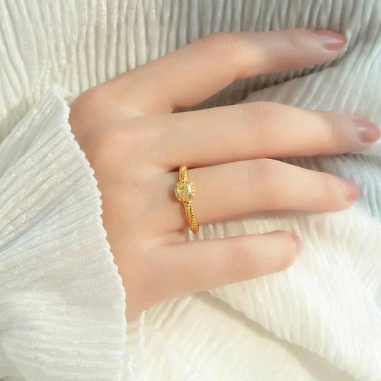 Кольцо с искусственным желтым кристаллом и инкрустацией со стразами, регулируемое кольцо на палец для свадебной вечеринки