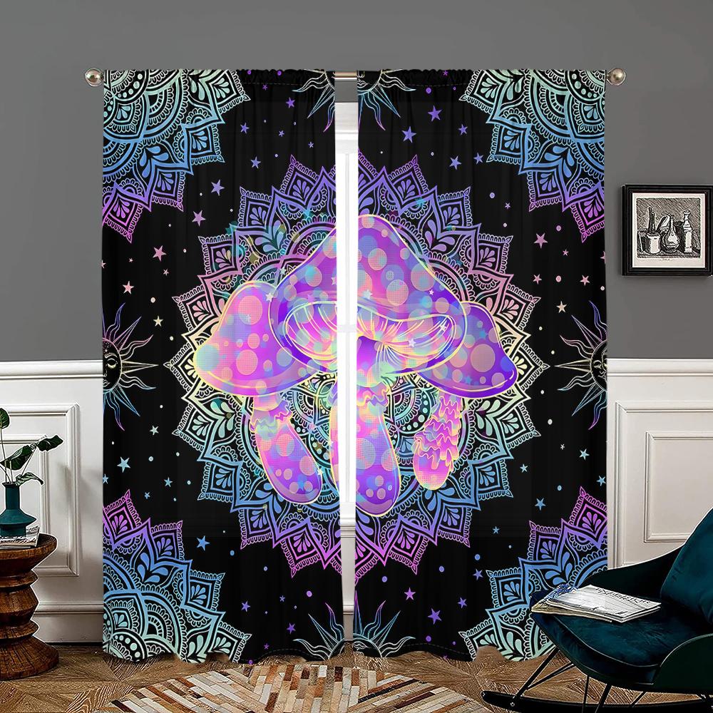 2 шт., шторы в виде психоделических грибов Bohemian Mandala - 30% затемнения - подойдут для гостиной, спальни и домашнего декора.