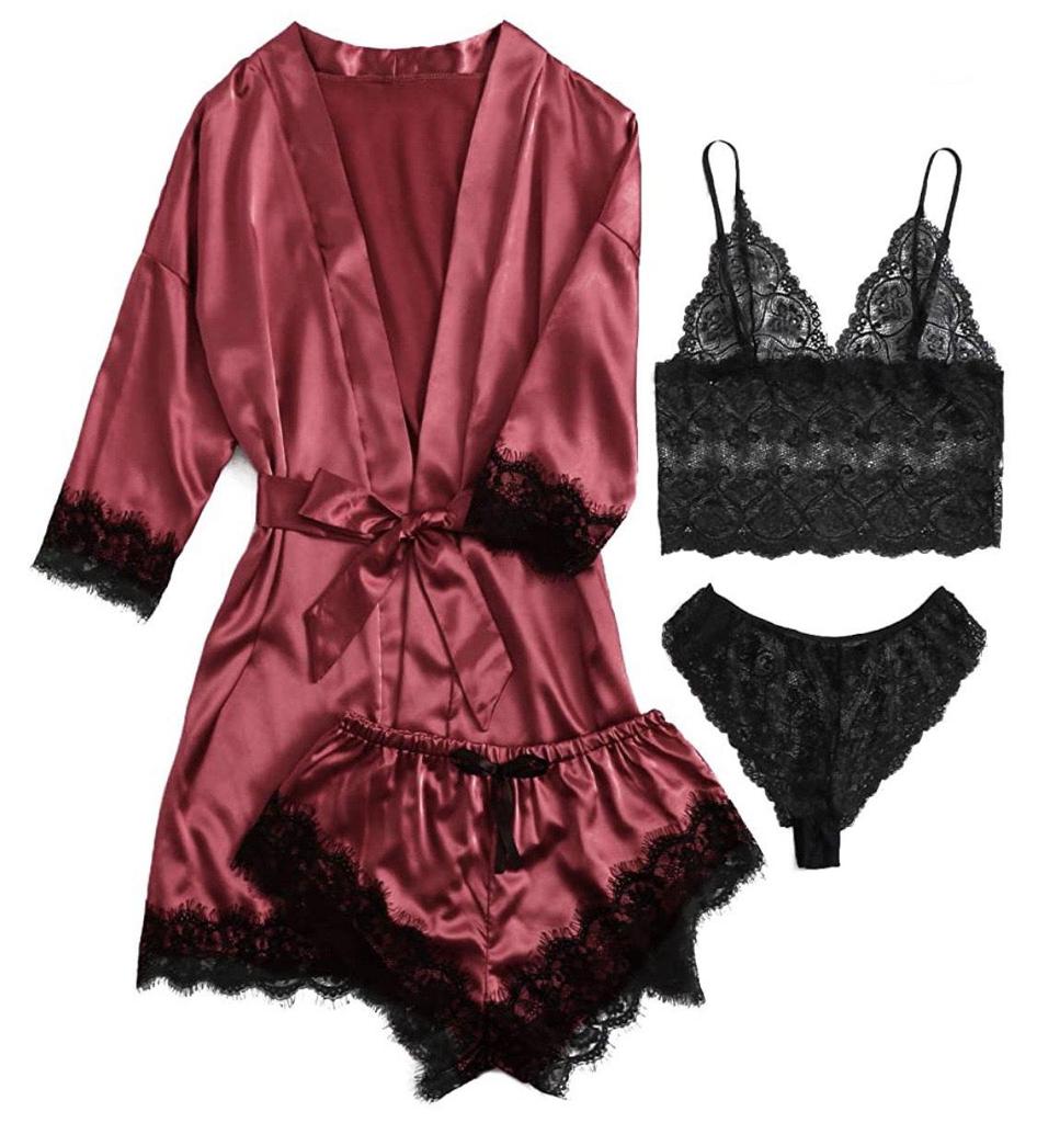 Women's Lace Satin Erotic Sleepwear Set