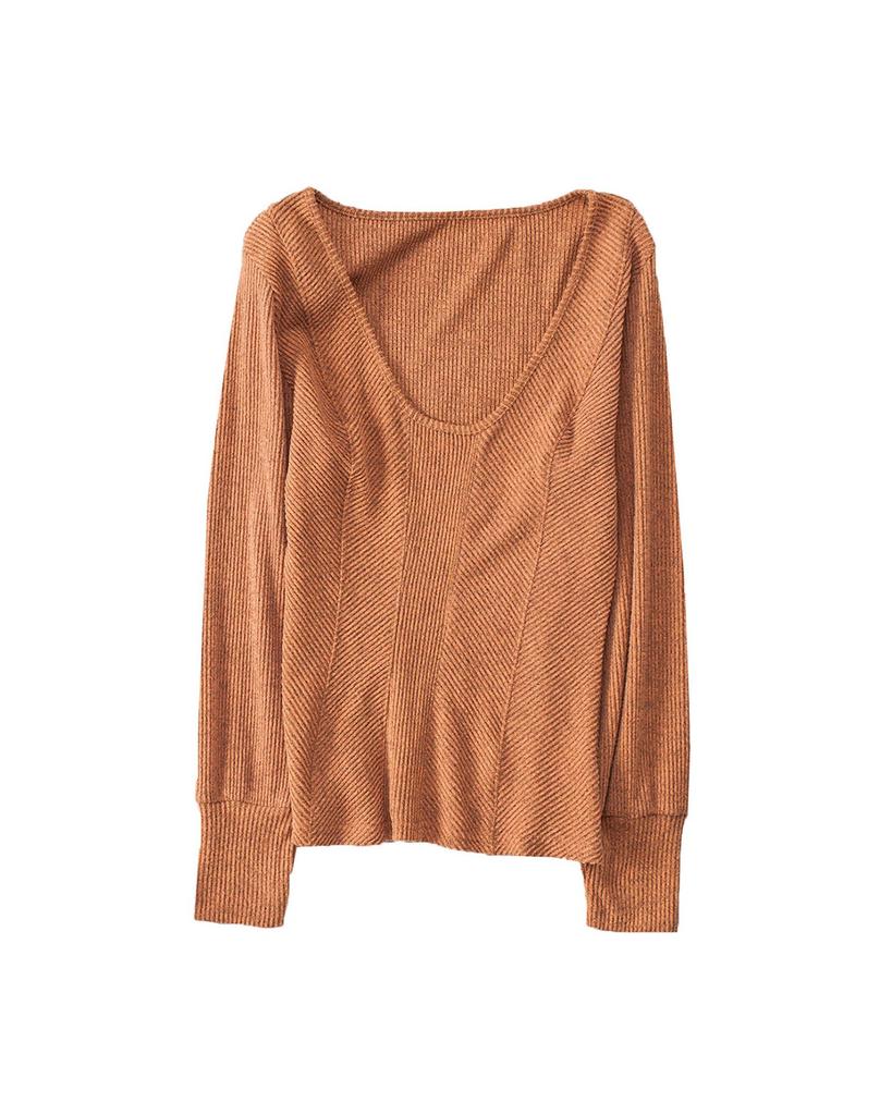 Azura Exchange U Neck Textured Long Sleeve Top