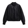 Fashion Simple Stand Collar Faux Leather Bomber Jacket Womens Casual Cotton Padded Coat