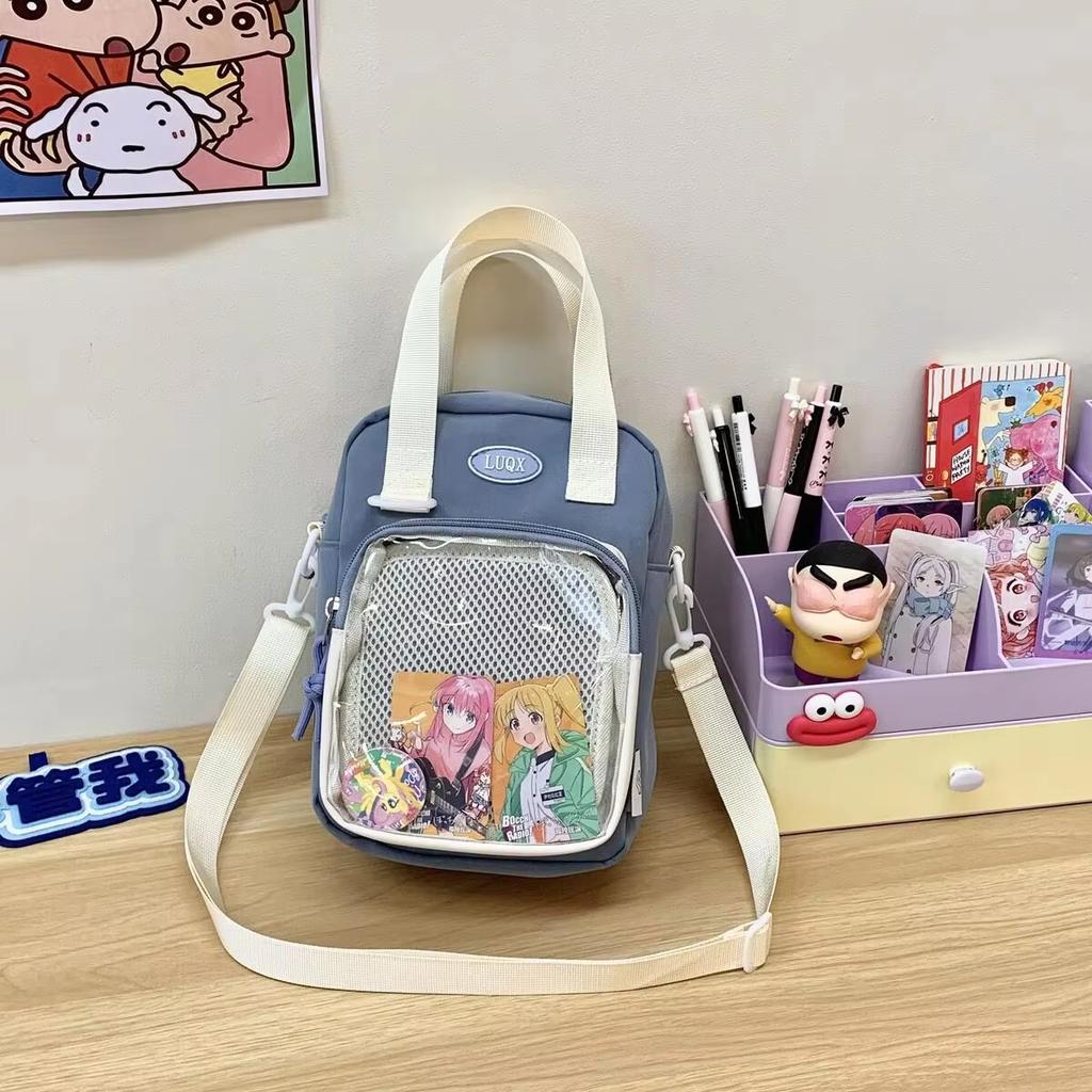 Y2K Cute Cartoon Cat Ita Crossbody Bag Mini Women Casual Shoulder Bags Kawaii Girls Transparent Pocket DIY Display Nylon Handbag