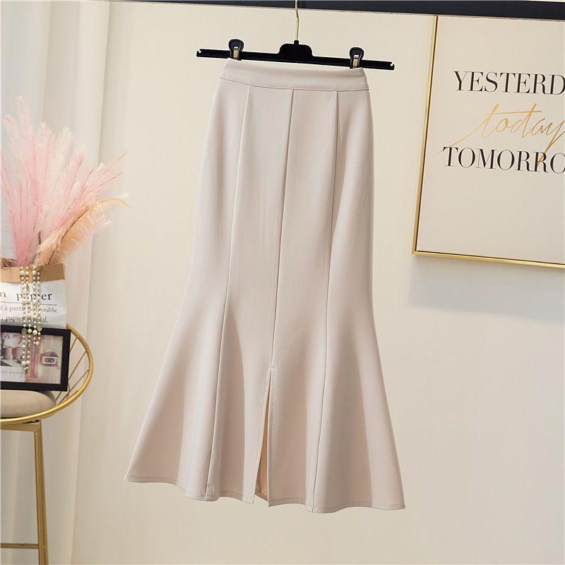 Повседневная юбка, женская длинная юбка, разделенная самозакрывающаяся юбка средней длины, женская юбка средней длины с запахом на бедрах, рыбий хвост