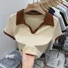 Трендовая европейская женская футболка-поло с коротким рукавом
