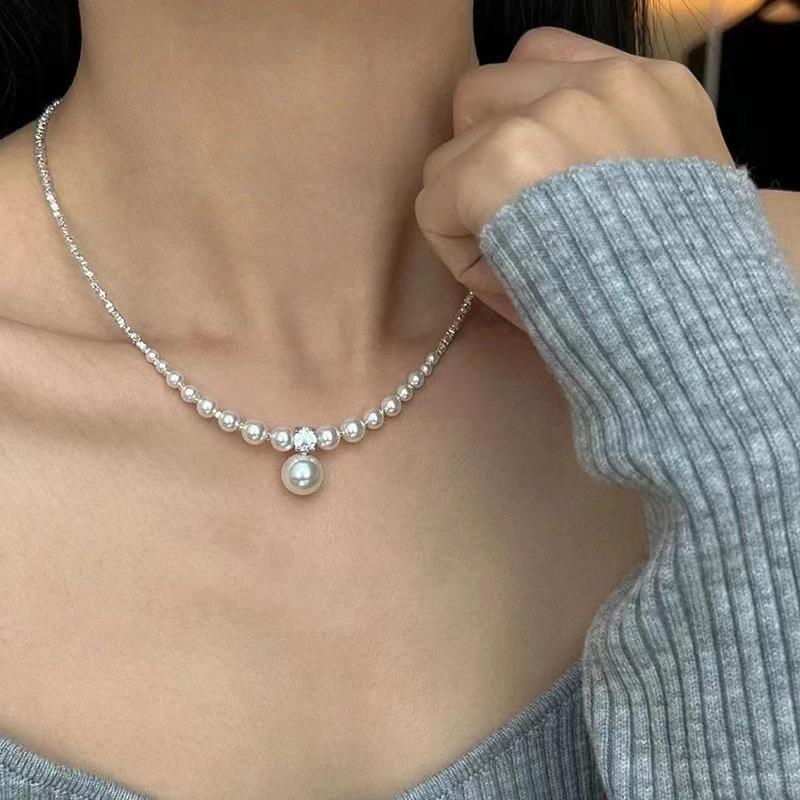 Сломанное серебряное жемчужное ожерелье, маленький дизайн, высокая эстетика, простой темперамент, цепочка на ключицы, женский кубик сахара, маленький бриллиант, легкая роскошь