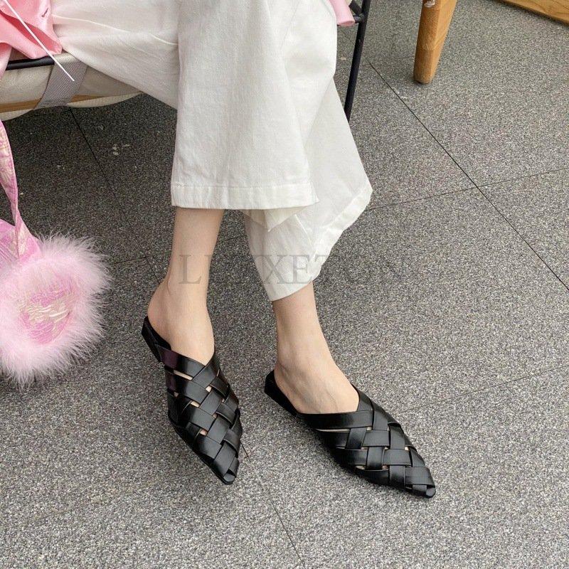 Модные женские тапочки-мюли, летние роскошные плетеные туфли с острым носком, женские туфли на плоской подошве, шлепанцы, женские тапочки, сандалии