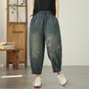 Striped Patchwork Casual Denim Pants Women 2025 Summer New Loose High Waist Harem Jeans Female